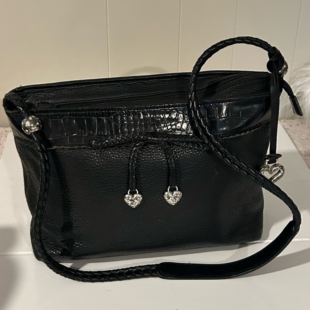 Brighton Black Leather Shoulder Bag Croc embossed shoulder bag - Picture 6 of 14